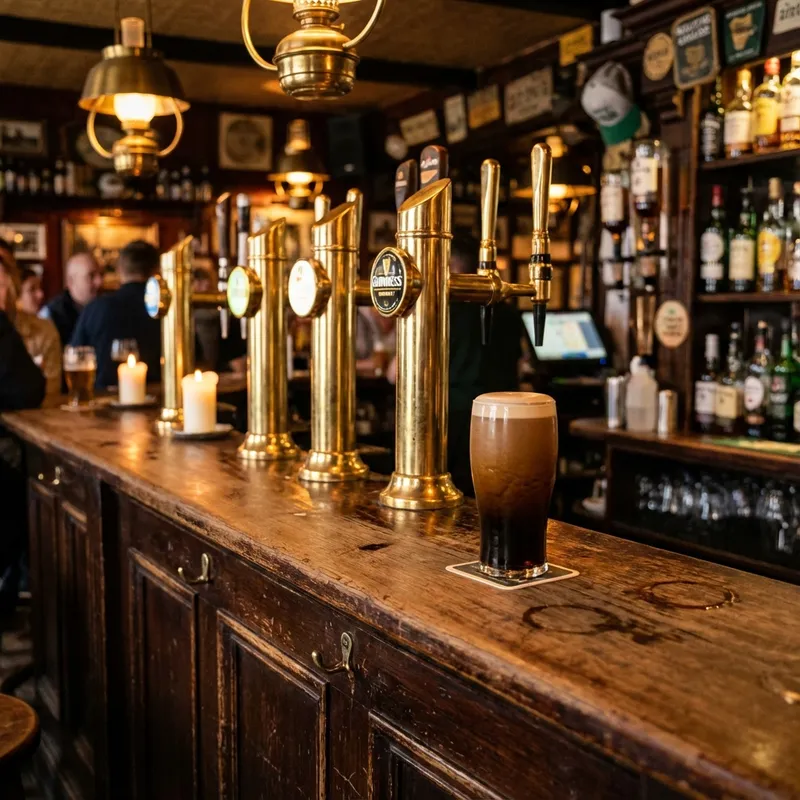 The iconic wooden bar counter